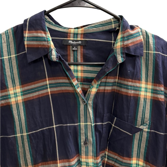 MADEWELL Oversized Ex-Boyfriend Plaid Button Down Shirt Navy Green Medium - Picture 6 of 13